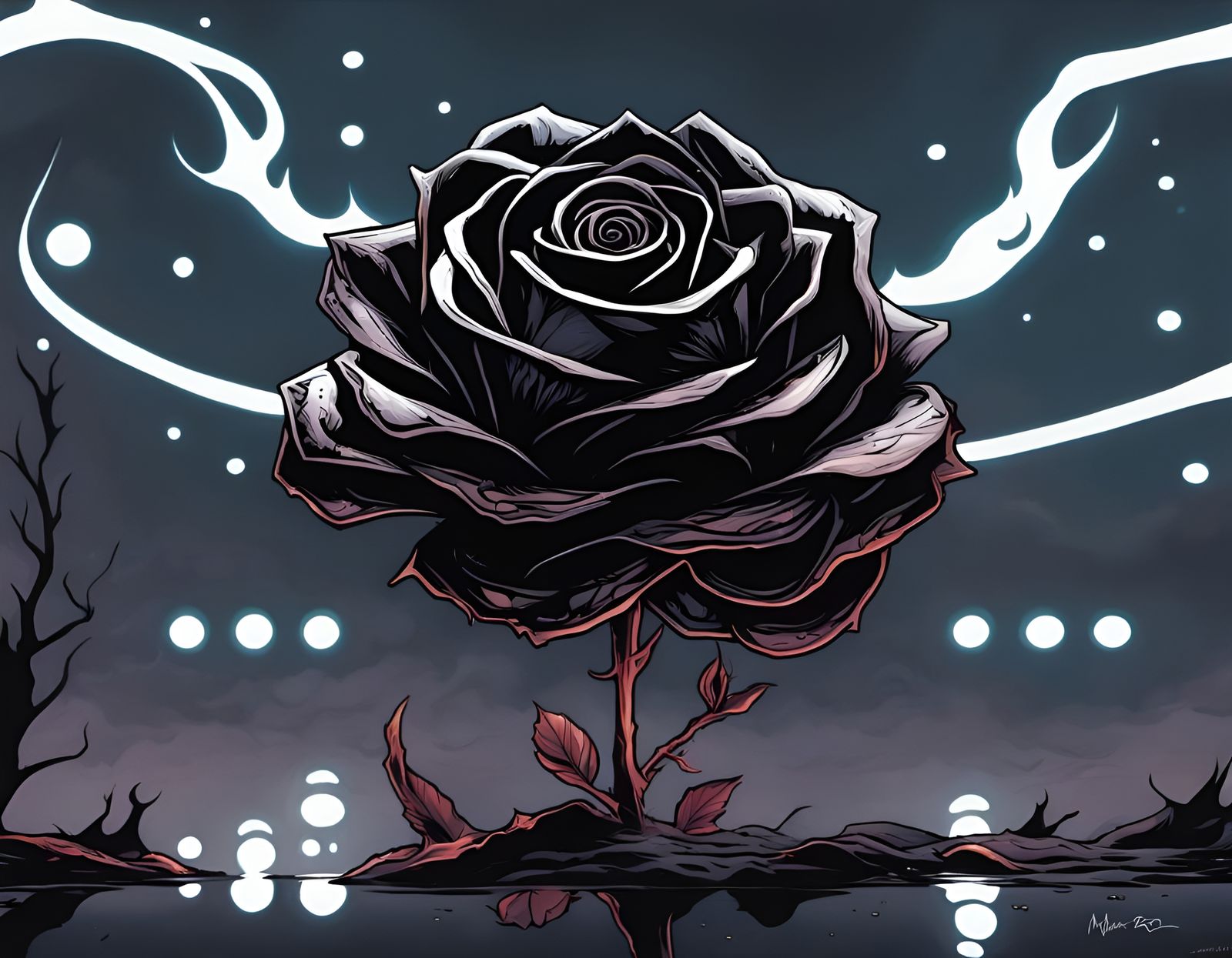 Magical Black Rose Ablaze: Comic Book Art