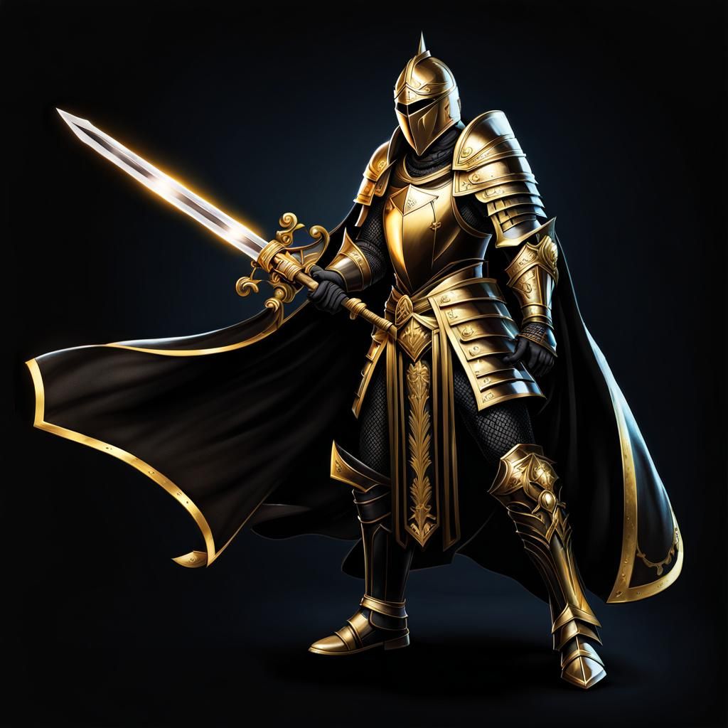 Golden Knight with Swords in Dark Fantasy Style