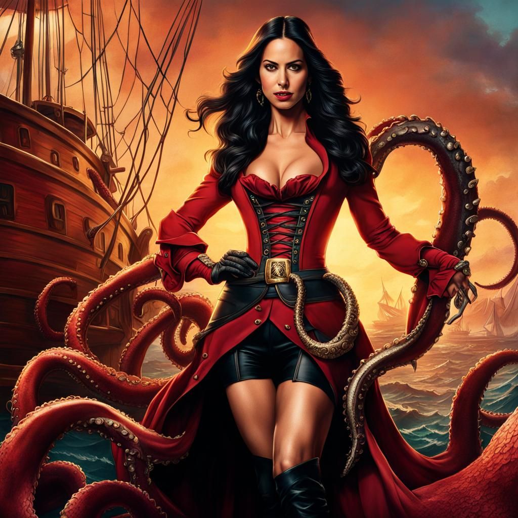 Female Pirate Captain Hook and Octopus Tentacles