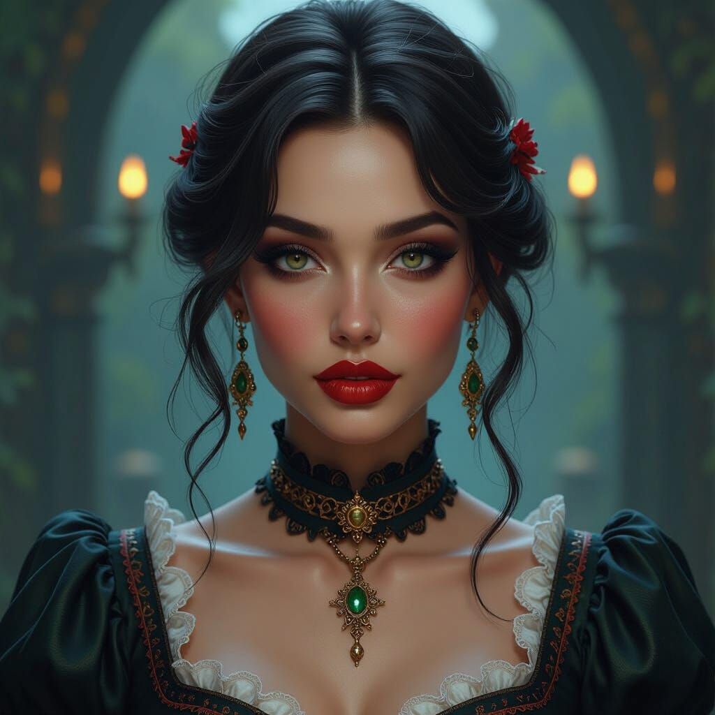 Drunken Woman With Distinctive Features in Fantasy Art Style