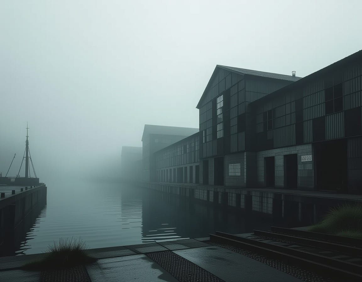 Gothic Horror Mist Over Abandoned Docks