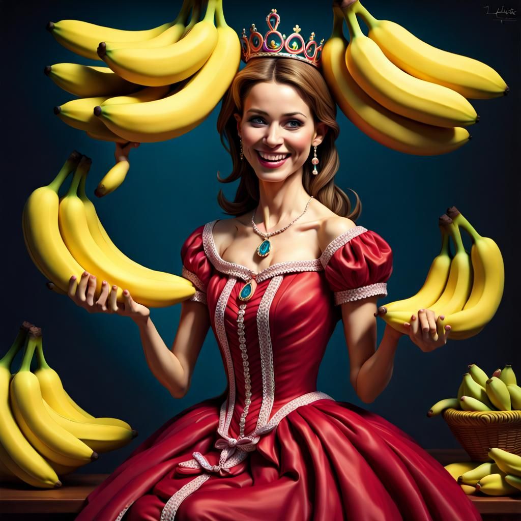 Princess Juggling Bananas: 3D Render in Romantic Style