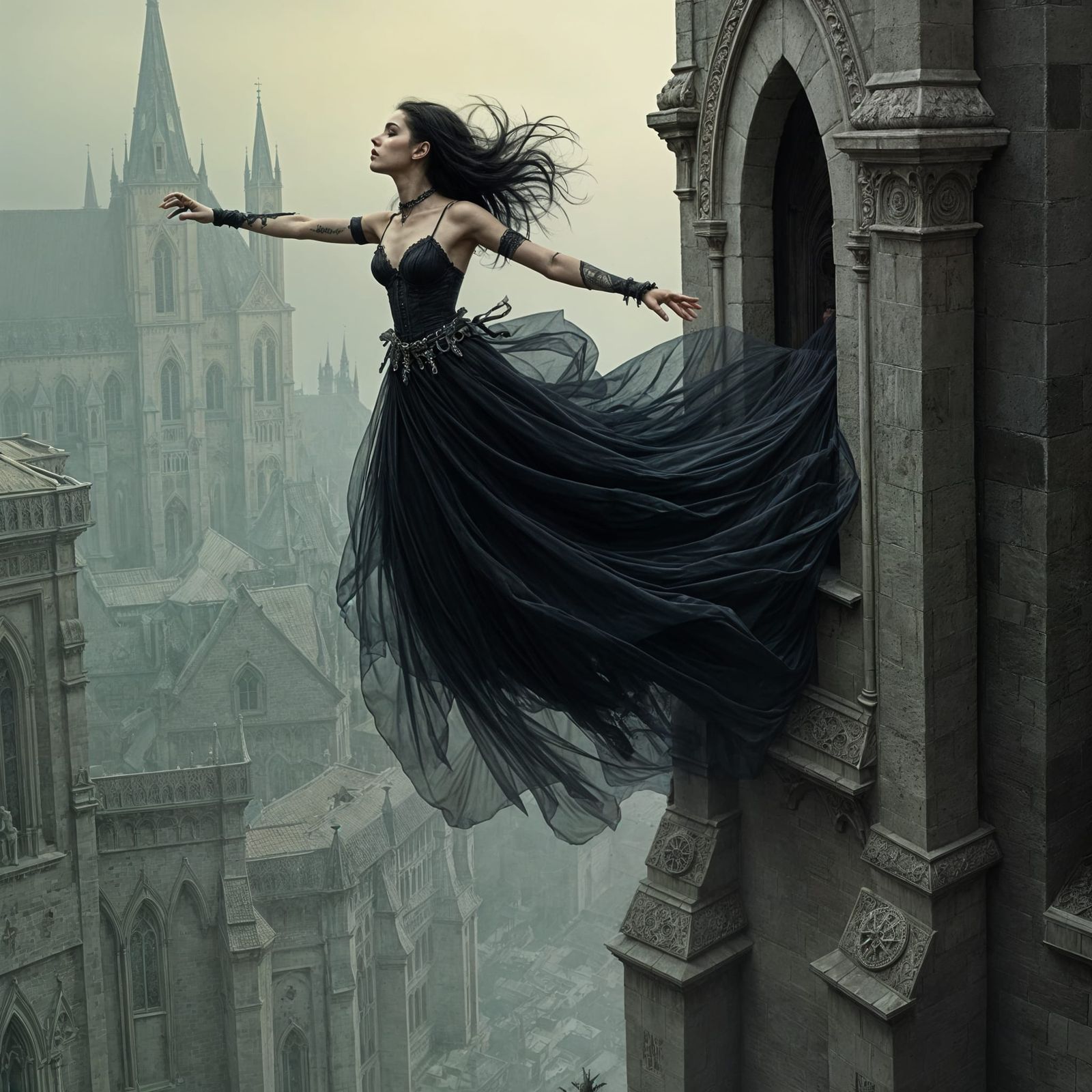 Gothic Vampire Descent Illustration in Royo Style