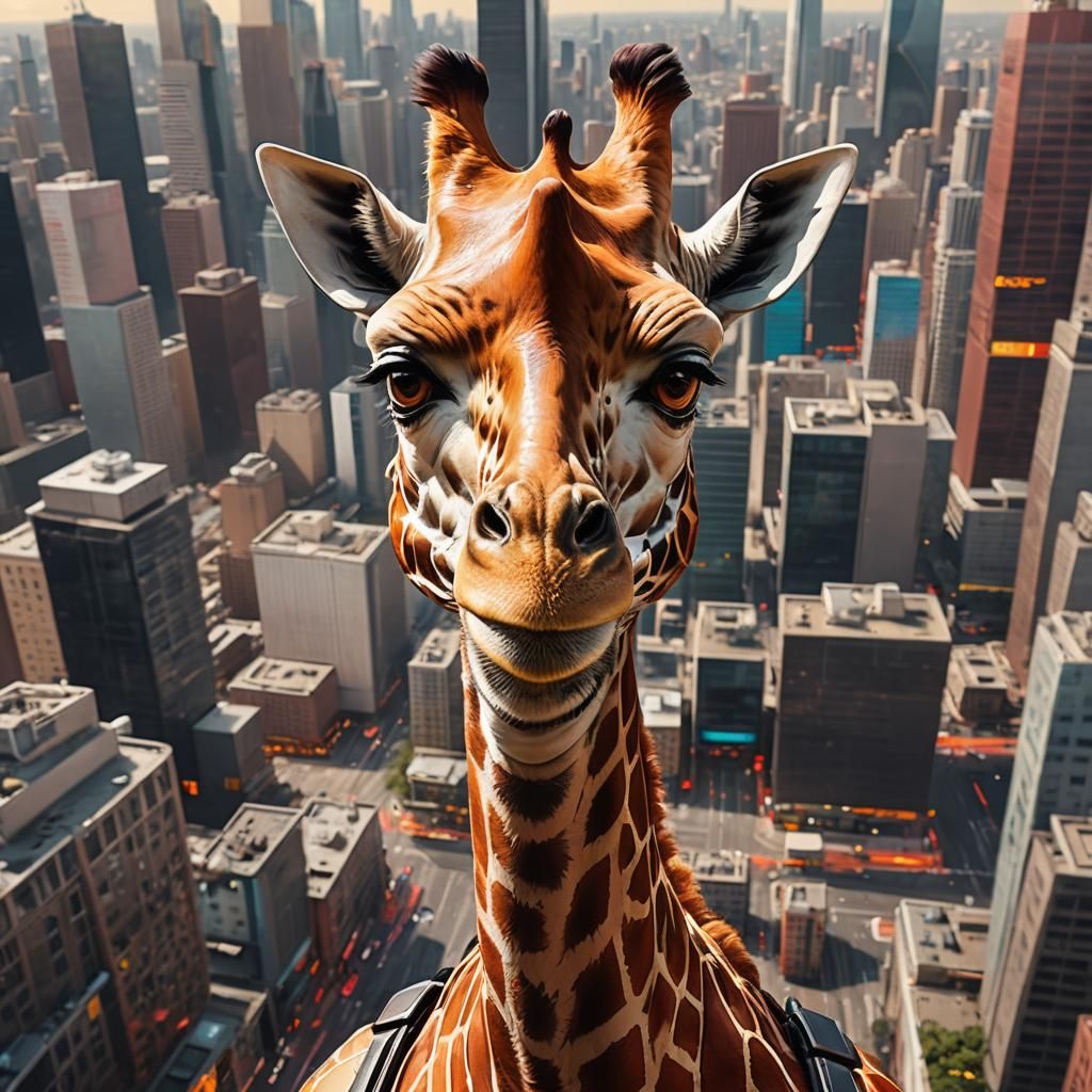 Giraffe Character in Sci-Fi City: Digital Portrait