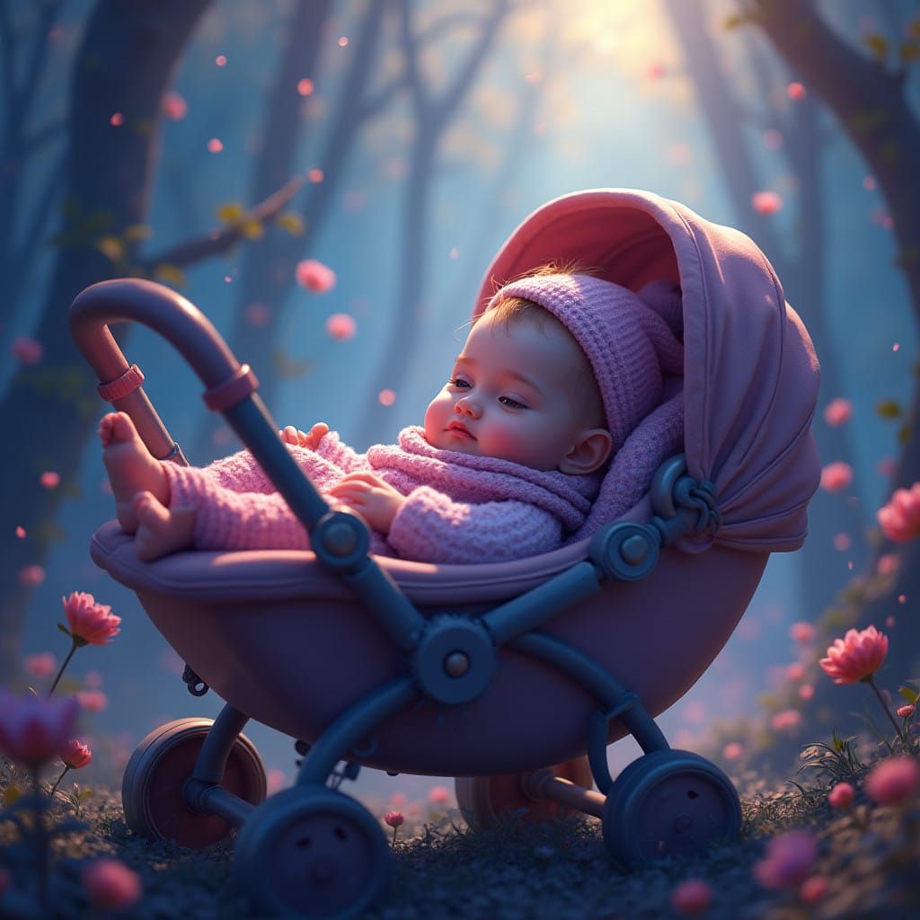 Baby in Whimsical, Fantastical Landscape