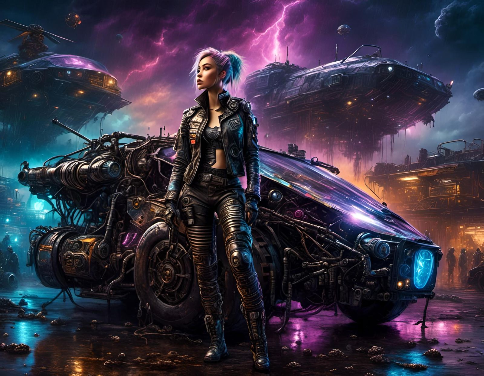 Futuristic Pilot Stranded on Stormy Alien Night