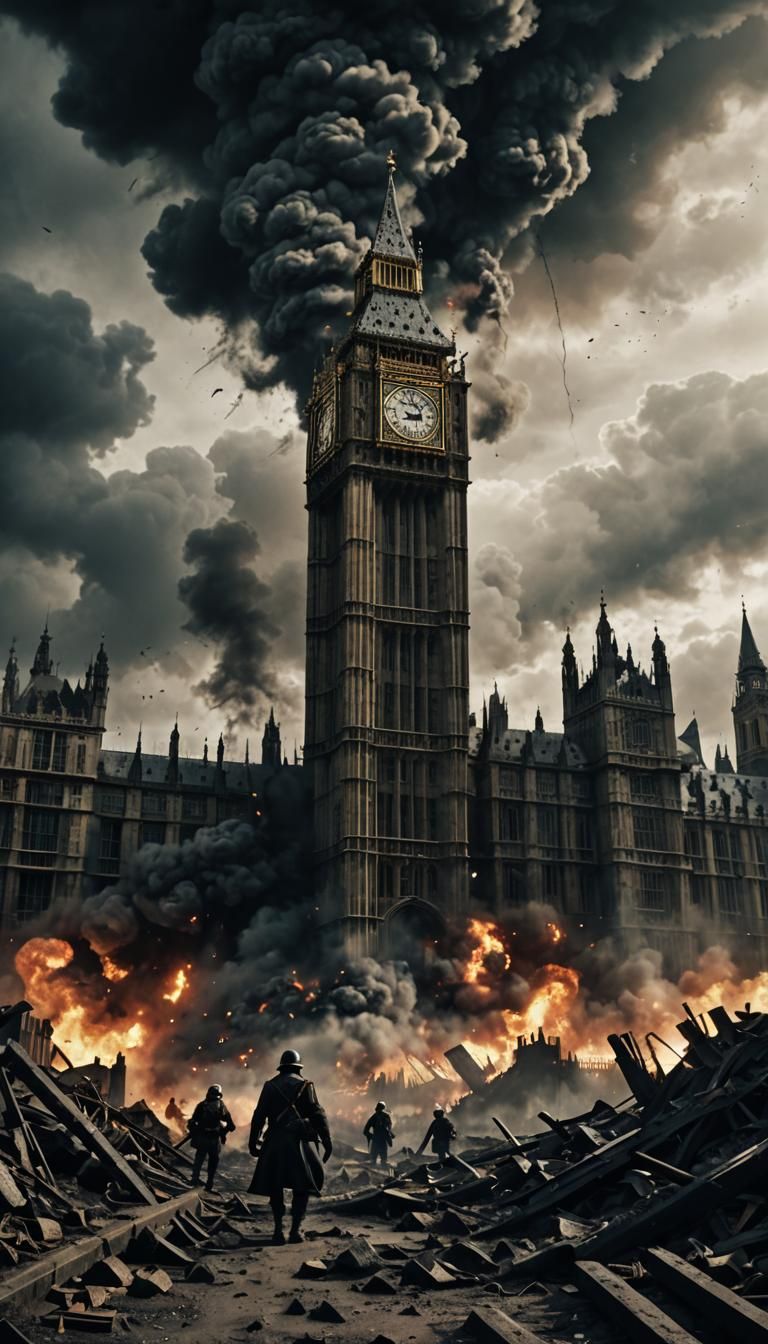 Apocalyptic London Battlefield in Dark Fantasy Style