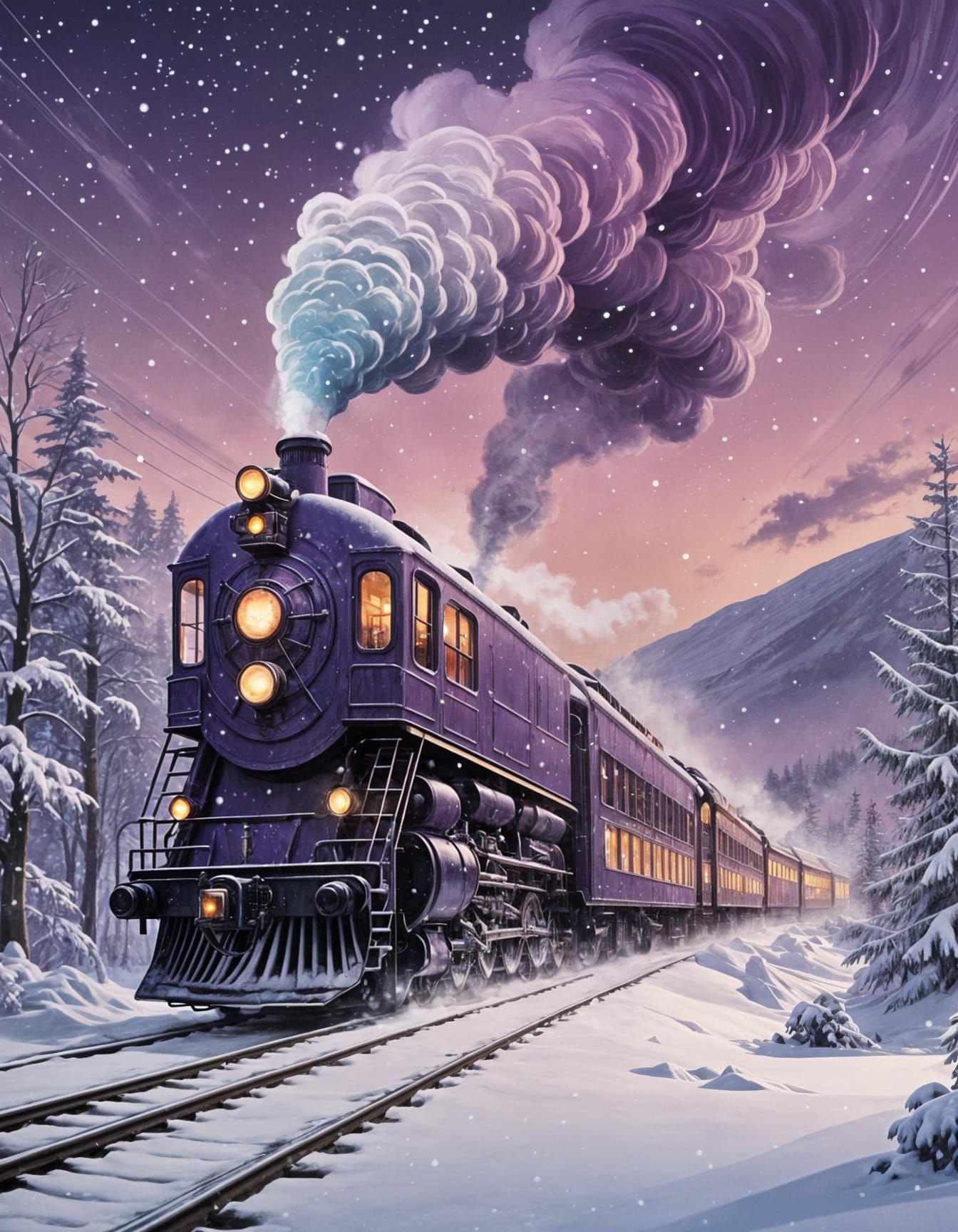 Magical Polar Express in Dreamy Winter Landscape