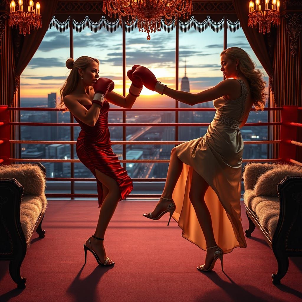 High Fashion Boxing Match in Hyperrealistic Style