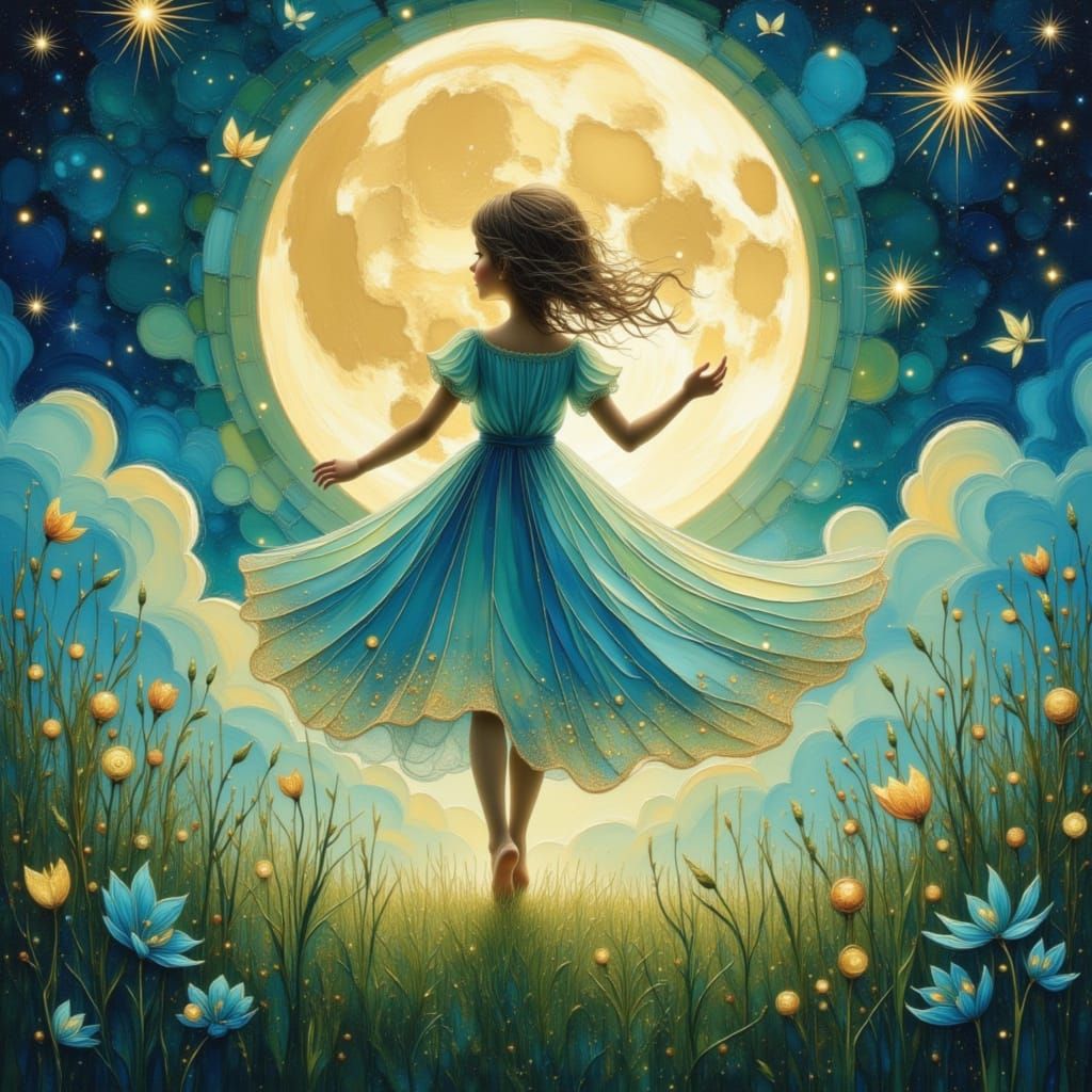 Radiant Moon Child in Dreamy Garden, Anime Style