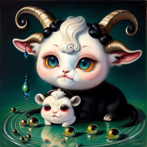 Surreal Chibi Goat in Pixar Style with Vivid Colors