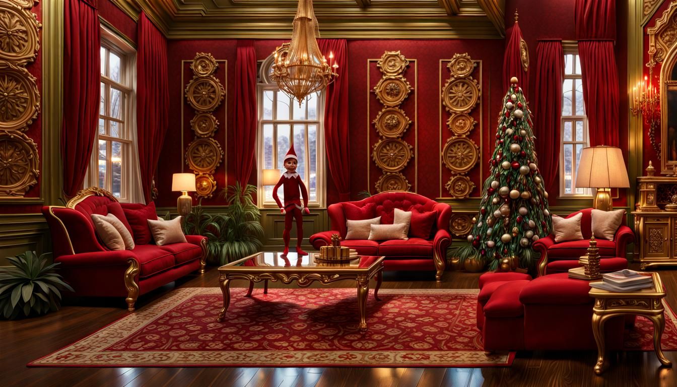 Luxurious Elf on a Shelf in Red and Gold