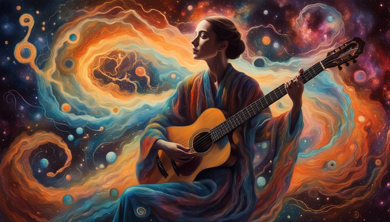 Glowing Woman in Cosmic Surrealist Painting