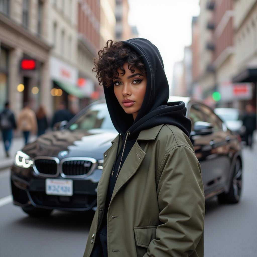 Person Exiting BMW in Takashi Murakami Style