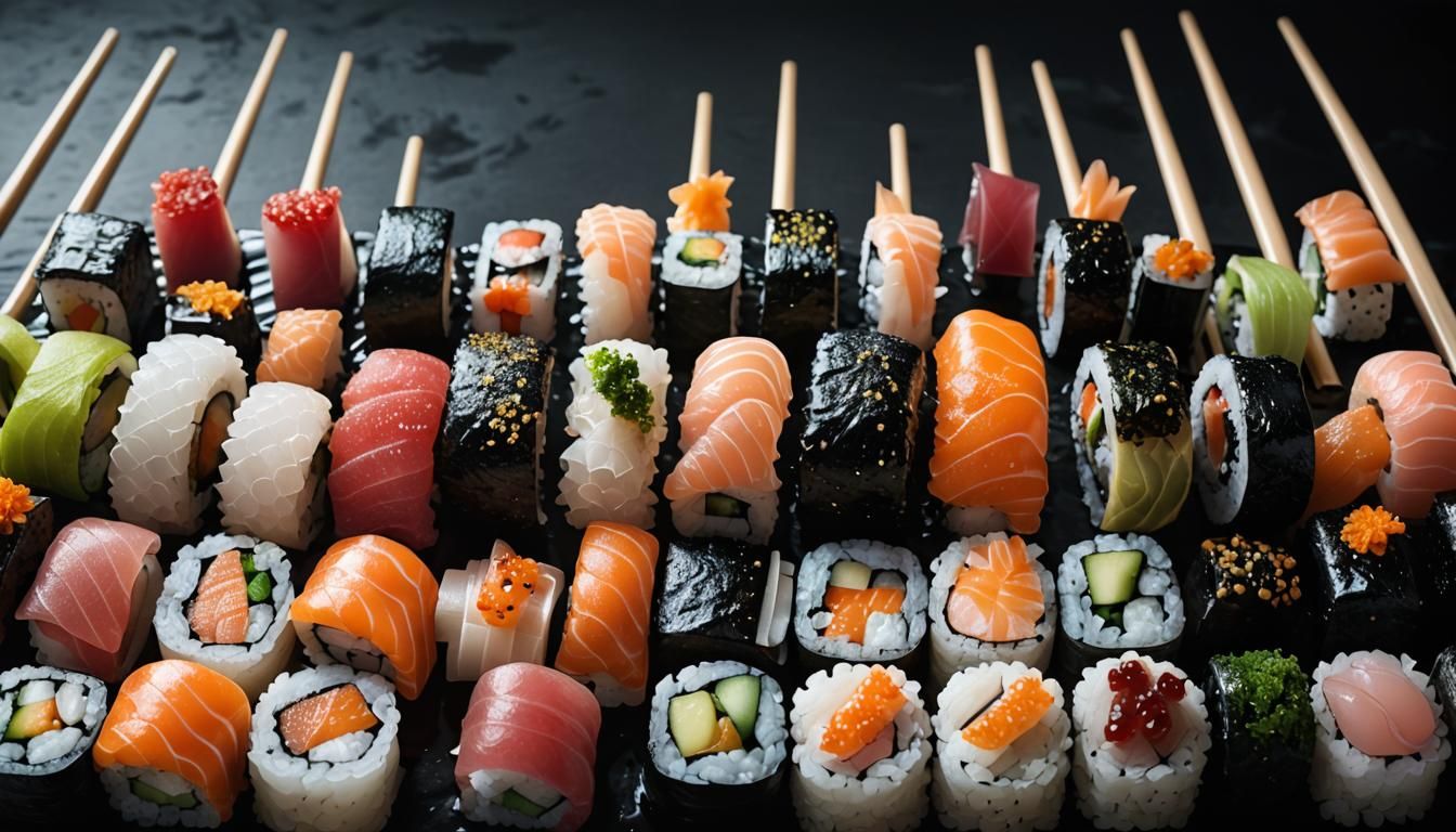 Surreal Sushi Selection in Dark Biomechanical Style