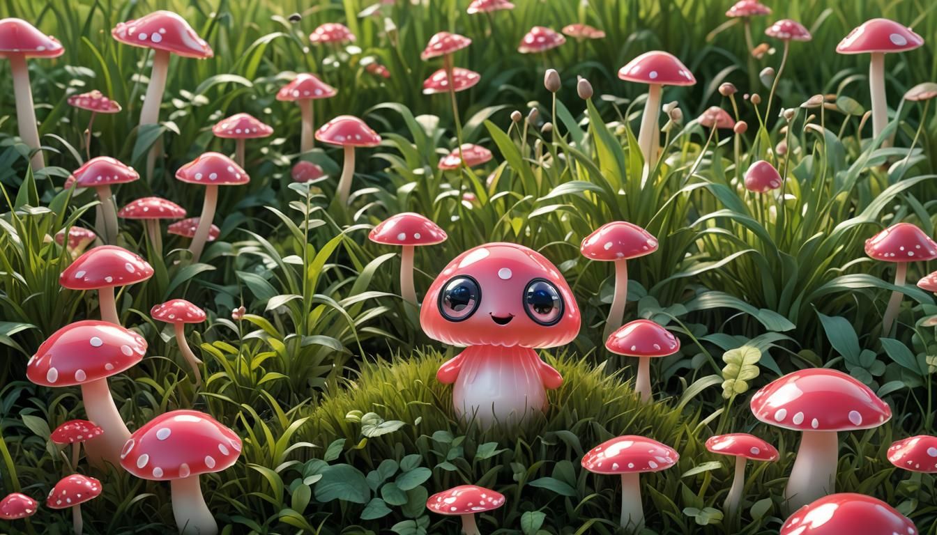 Cute Chibi Mushroom Jelly Sculpture in Candy Art Style