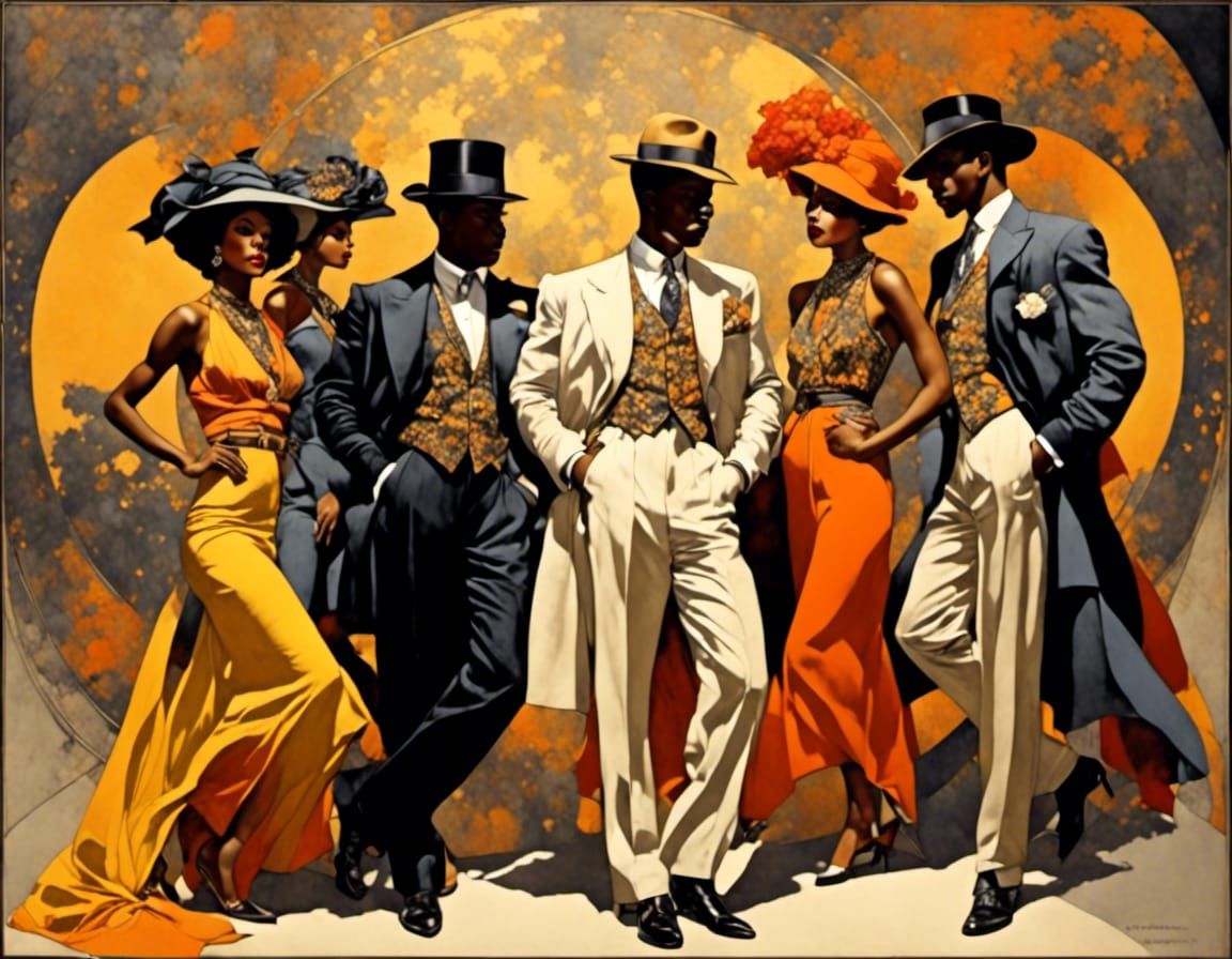 Zoot Suit Fashion Models in Jazzy Art Deco Style