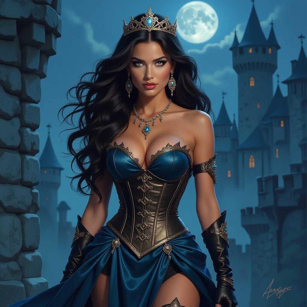 Fantasy Warrior Princess in Castle, Dramatic Lighting