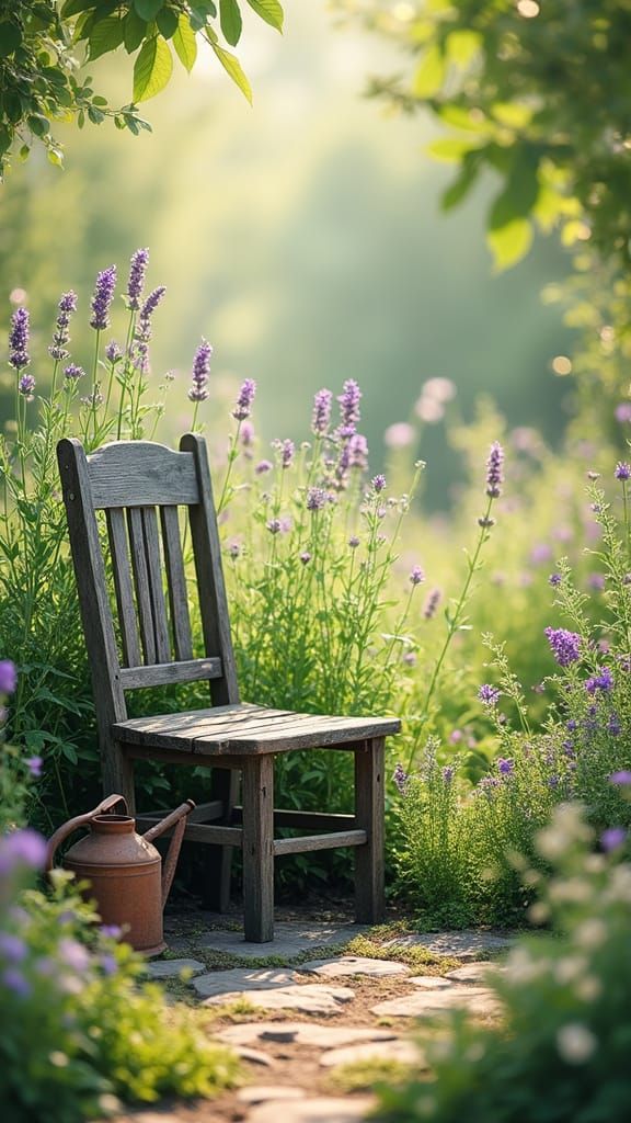 Serene Garden Oasis with Medicinal Plants in Impressionist S...