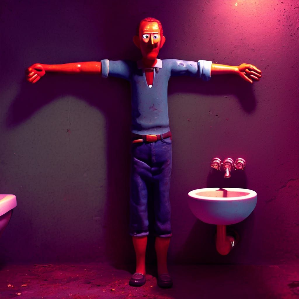 Hyperrealistic Public Restroom Scene in Eerie Atmosphere