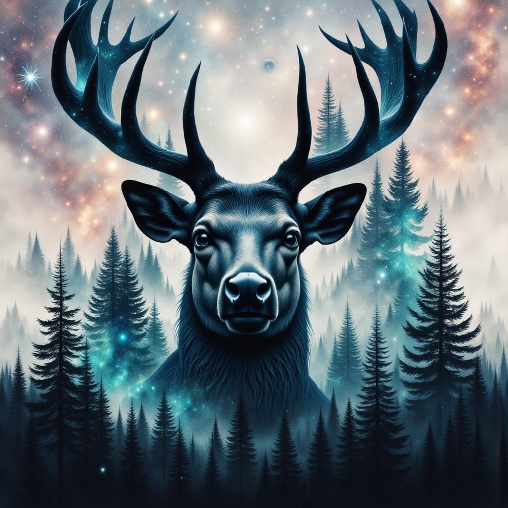 Ethereal Elk in Cosmic Realms