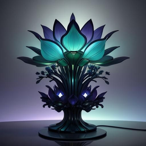 Retro-Futuristic Neon Lotus Lamp: Fantasy Concept Art