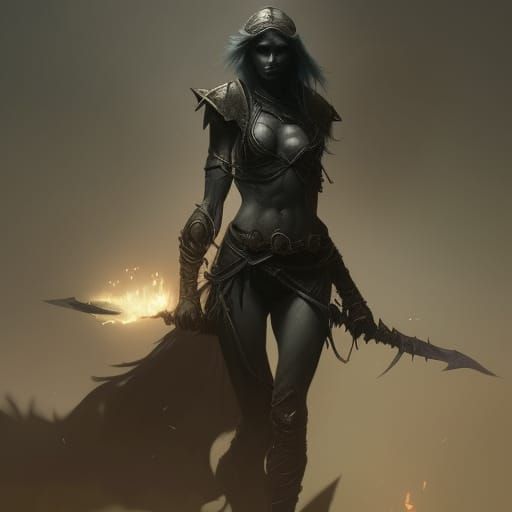 Drow Female Warrior in Dark Fantasy Style