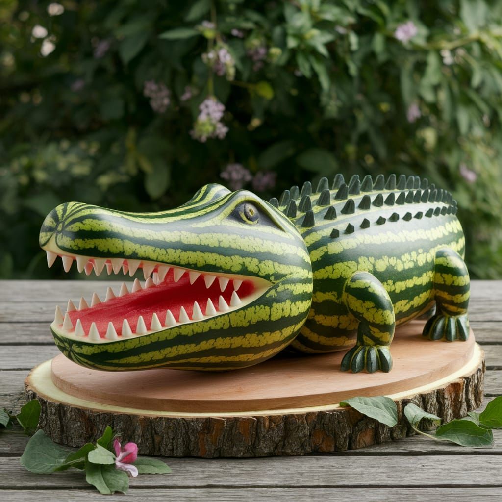 Crocodile Carved from Watermelon Art