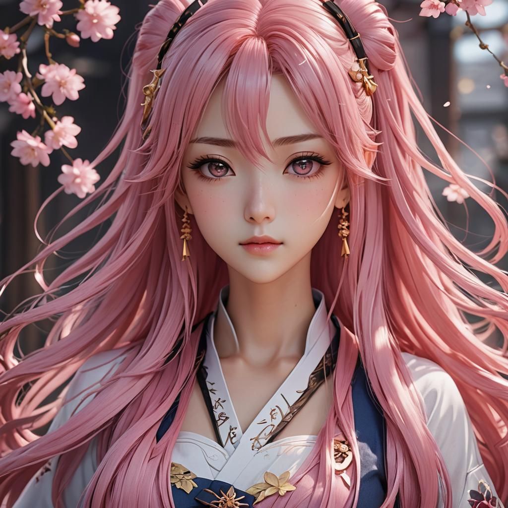 Anime Girl with Pink Hair in 3D Style