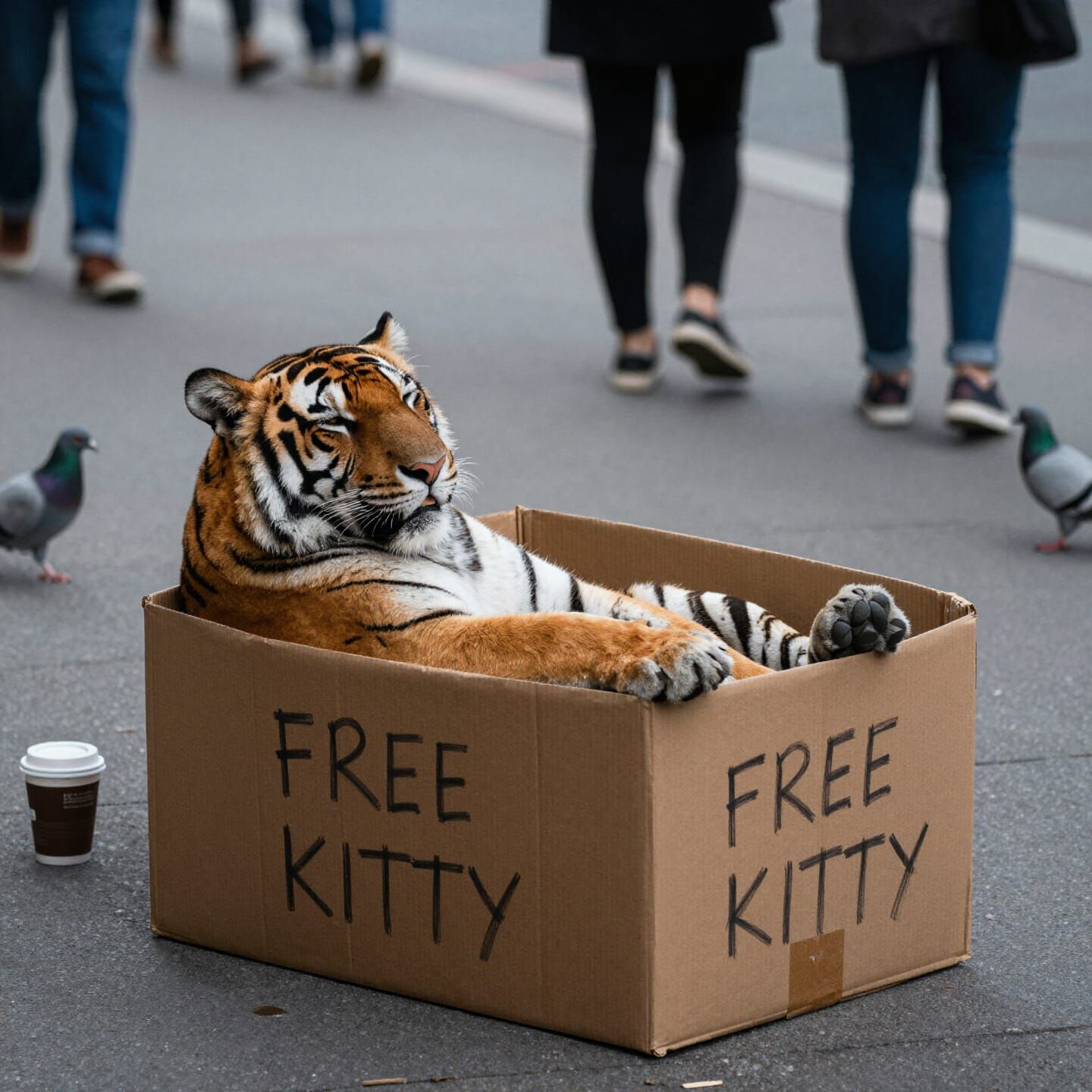 Realistic Tiger in Cardboard Box Photo