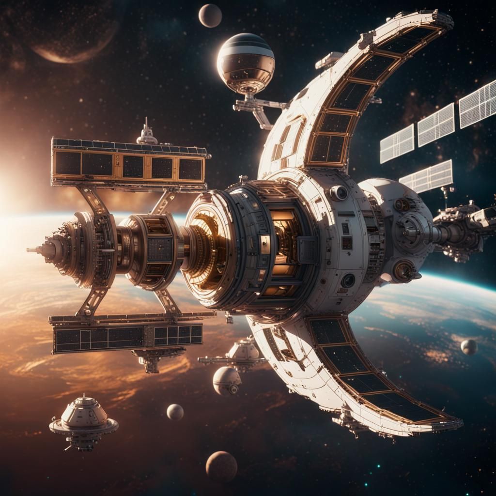 Retro-Futuristic Space Station in Orbit: Digital Matte Paint...