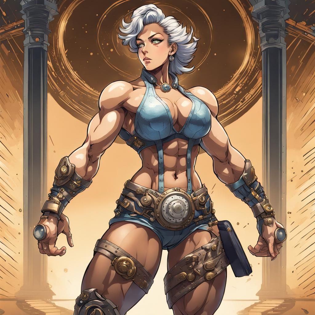 Steampunk Bodybuilder in Anime Style Time Portal