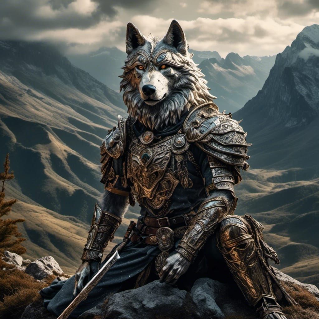 Armored Wolf Warrior on Mountainside