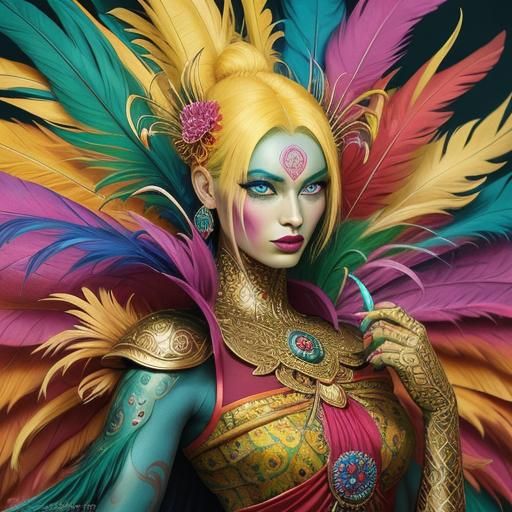 Dragon Peacock Woman in Comic Book Art Style