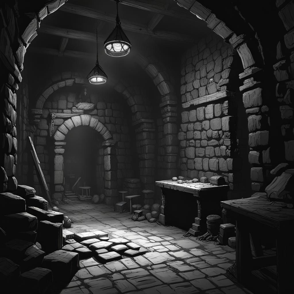 Dwarf Dungeon Corridor in Black and White