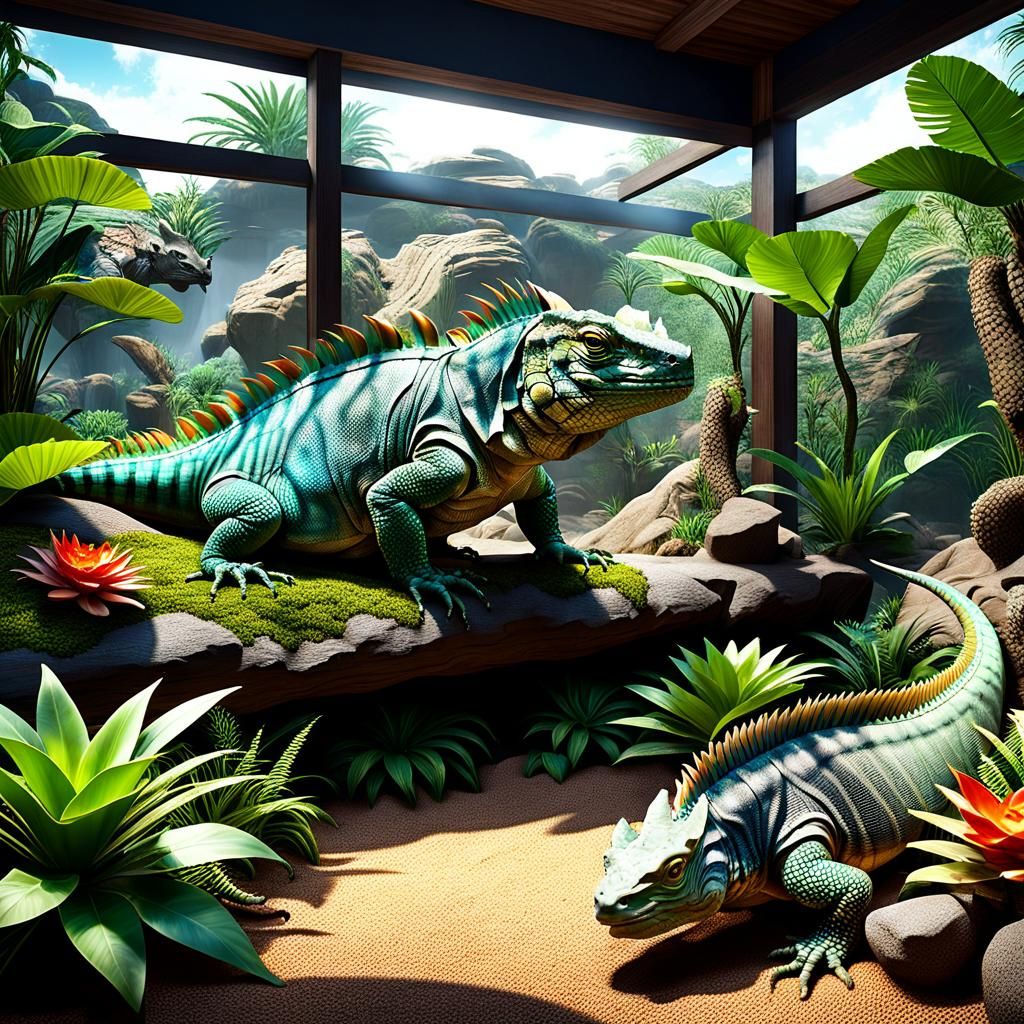 Zoo Terrarium with Iguanas and Komodo Dragons