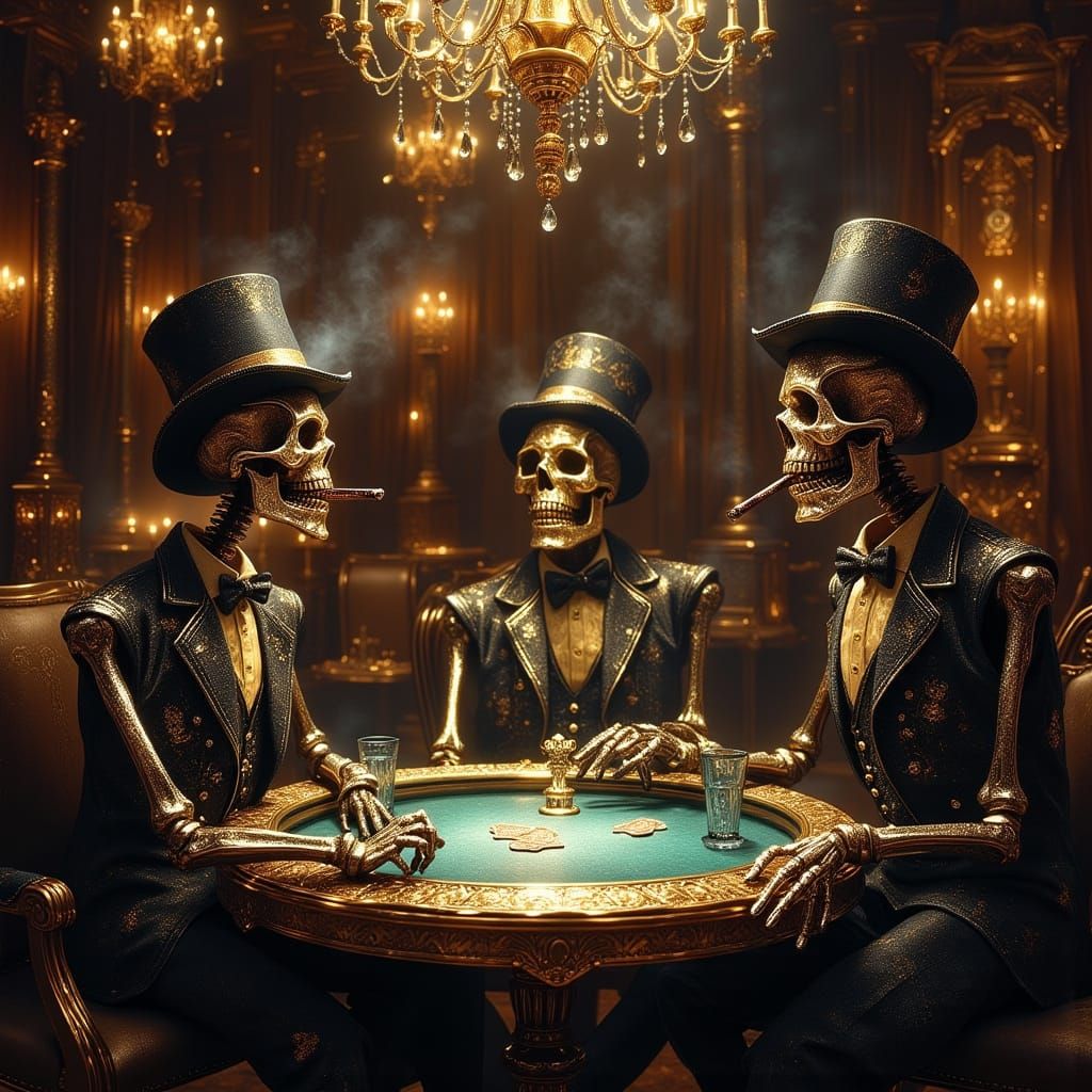 Skeletons Play Poker in a Gentlemans Club