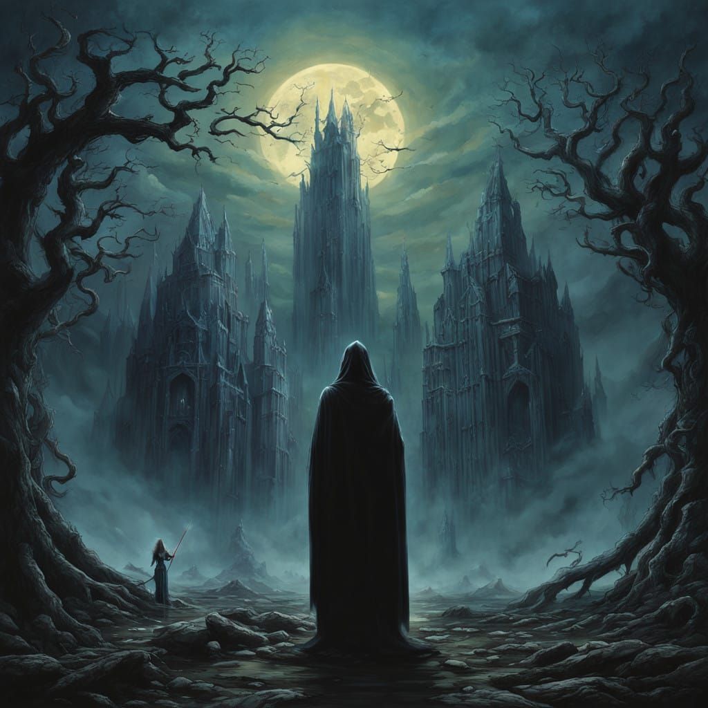 Dark Fantasy Sorceress Dominates Ominous Mountainscape