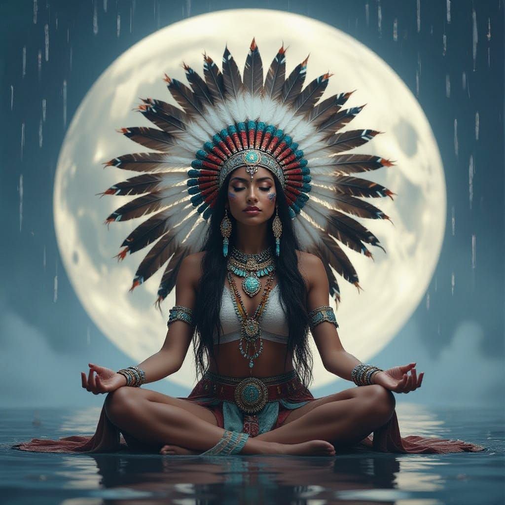 Mystical Indigenous Goddess in Full Moon Splendor