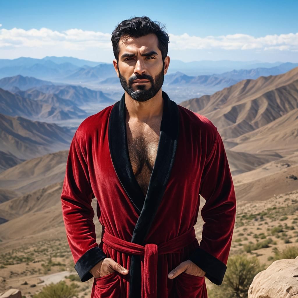 Hirsute Man in Red Velvet Robe: Oil Painting Portrait