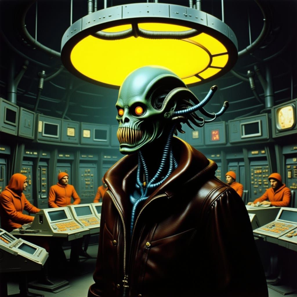 Menacing Alien in Futuristic Control Room