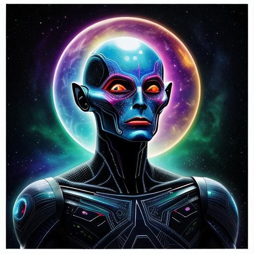 Cosmic Alien Landscape in Astral Holographic Illustration