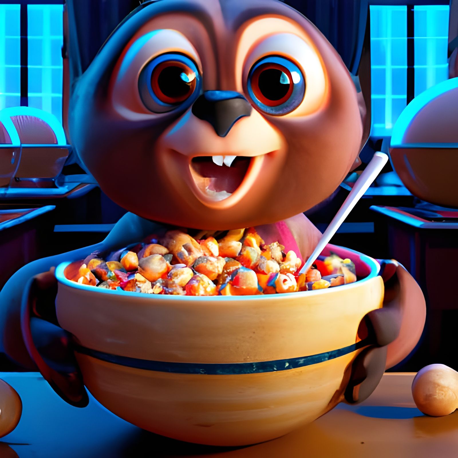 Adorable Bowling Ball Eats Cereal: 3D Render
