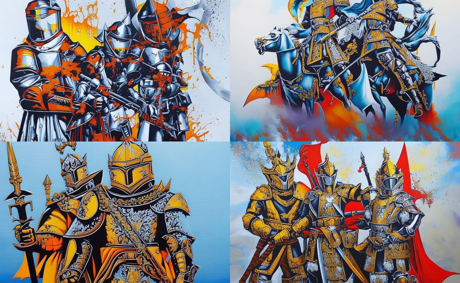 Knight King Protecting Prince in Graffiti Art