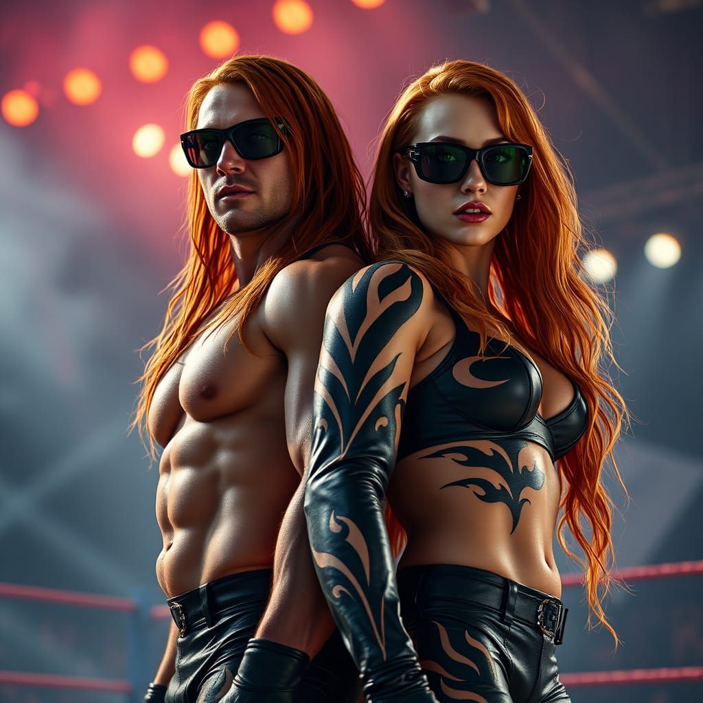 Cyberpunk Wrestlers in Neon Arena