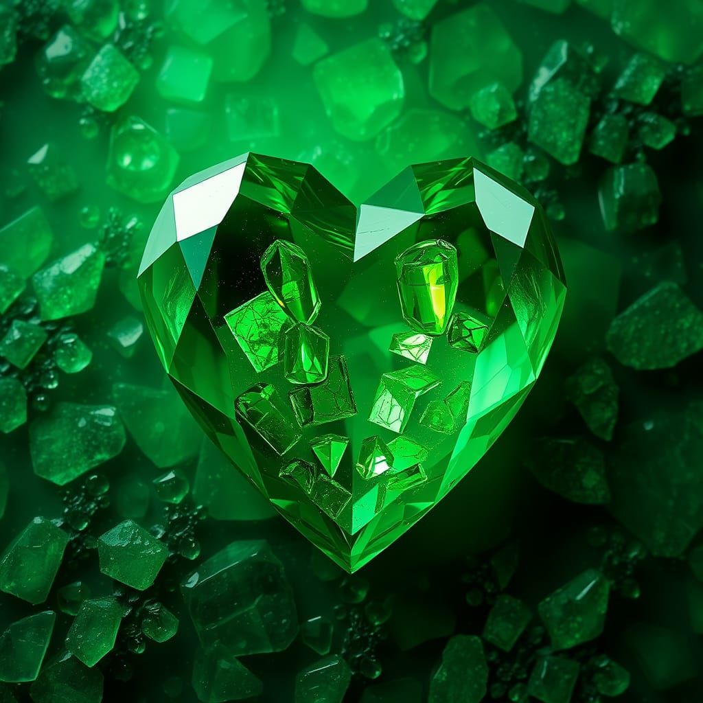 Emerald Heart Shaped Gemstone in Art Nouveau Style