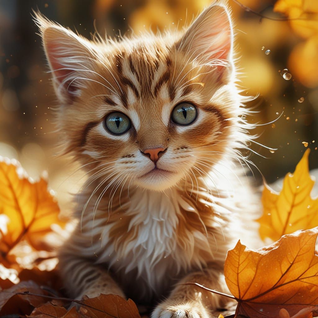 Surreal Autumn Kitten in Whimsical Fantasy Style