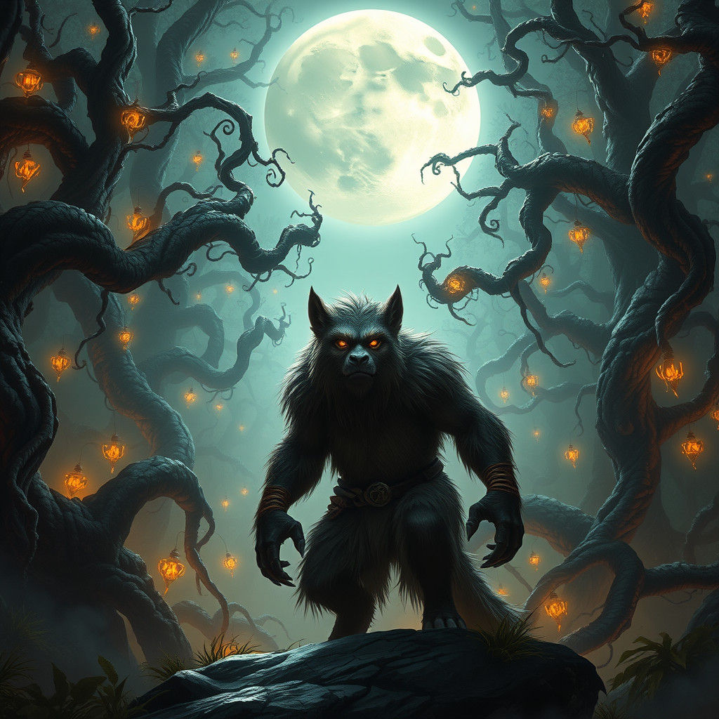 Heroic Gnoll in Mystical Forest, Matte Painting