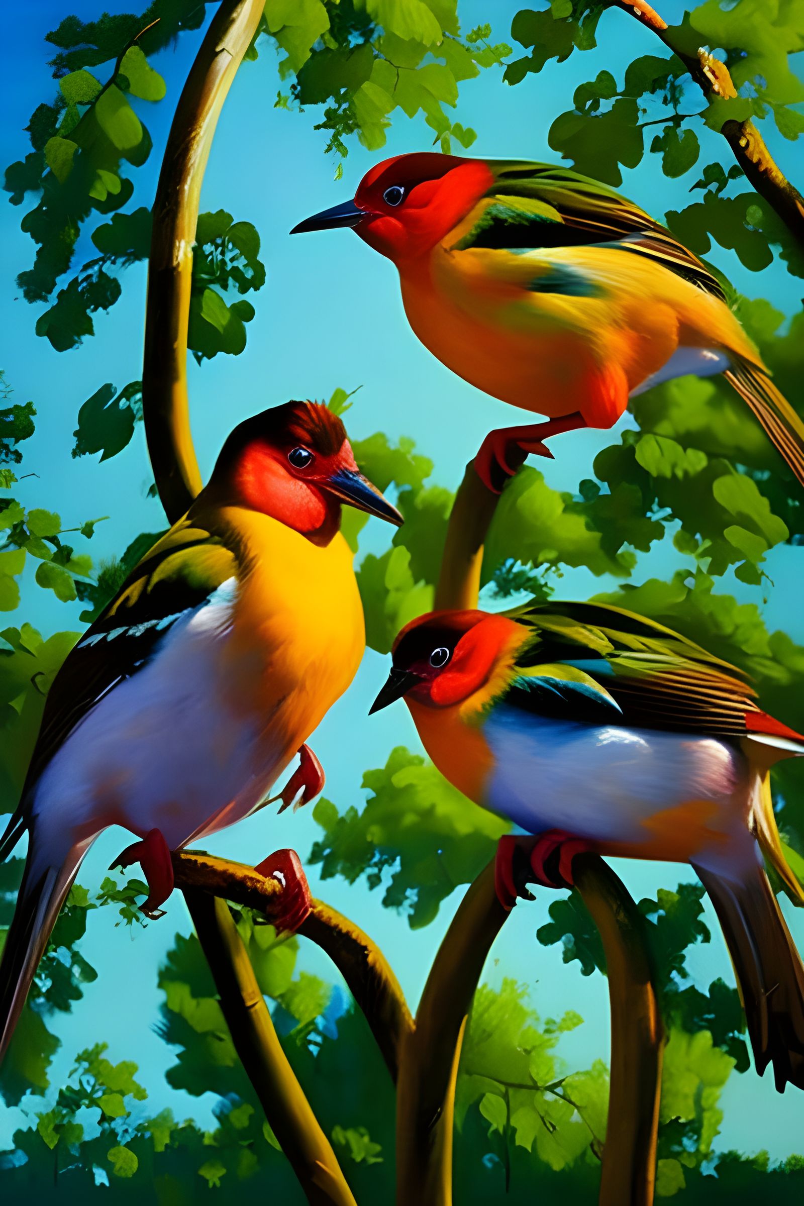 Vibrant Oil Painting of Sassy Birds