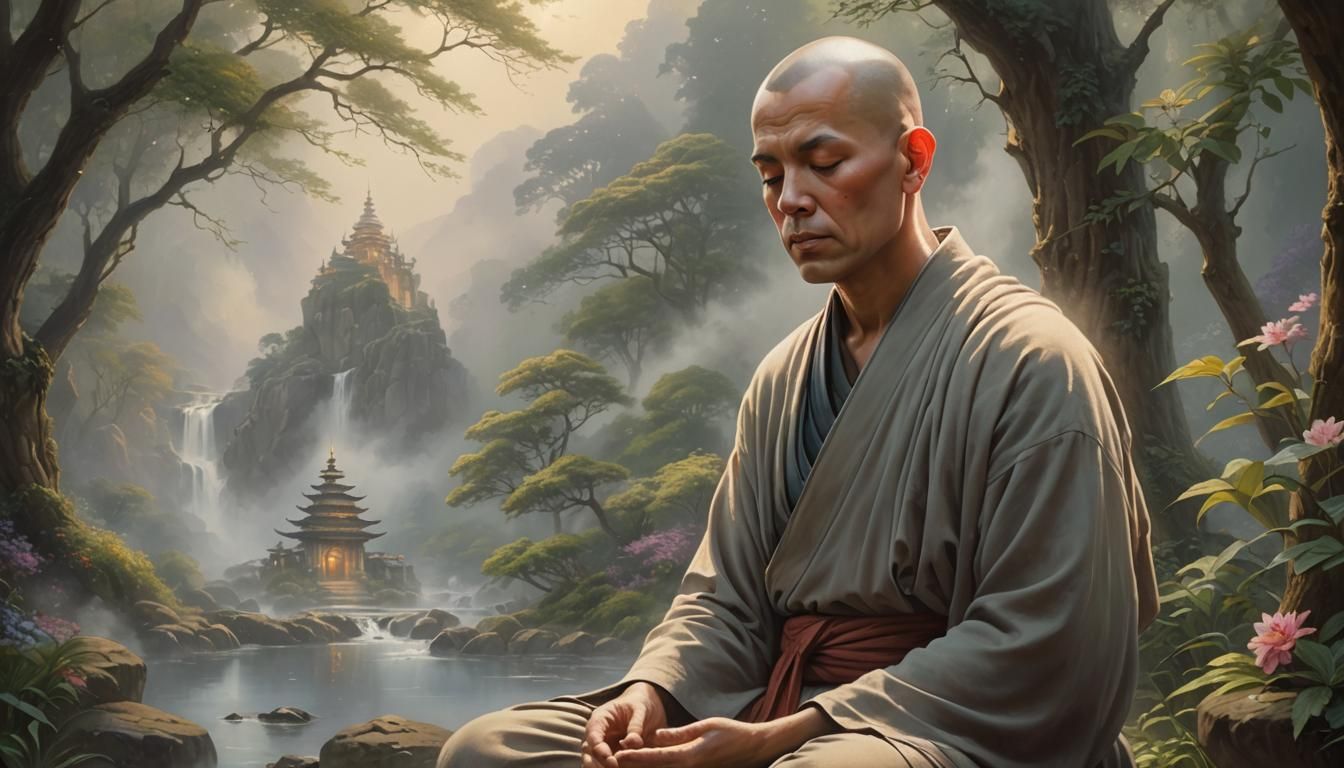 Meditating Monk in Ethereal Fantasy Style